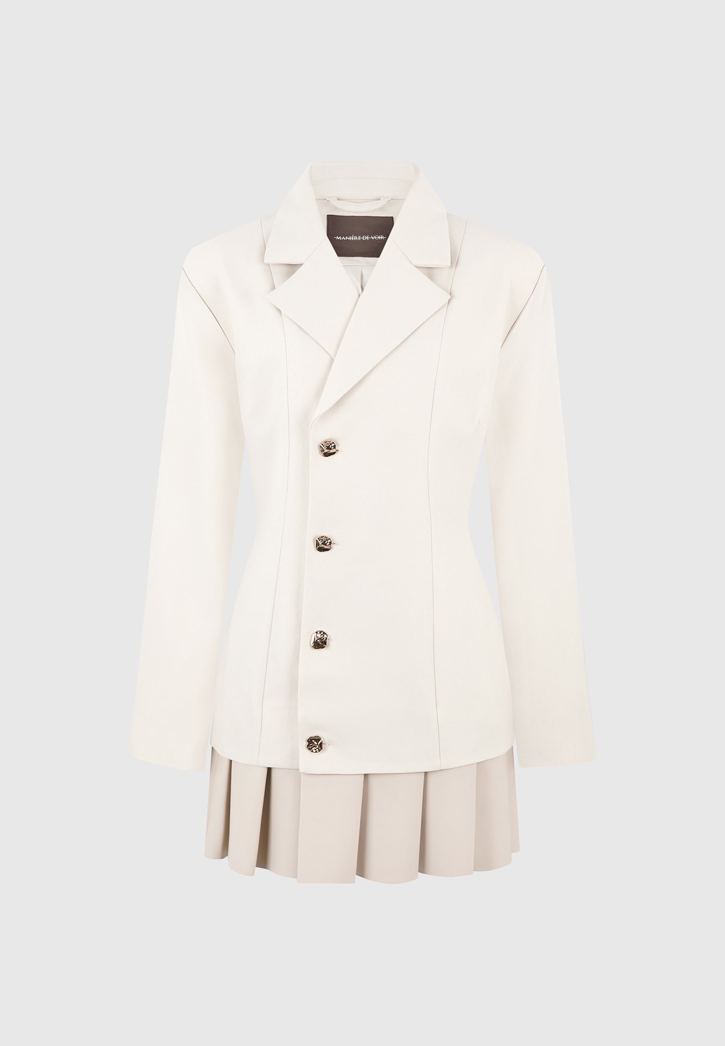 Nicole - Tailored Cinch Blazer Dress with Pleats - Cream/Beige