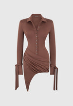 Diane - Draped Asymmetric Mini Dress - Brown