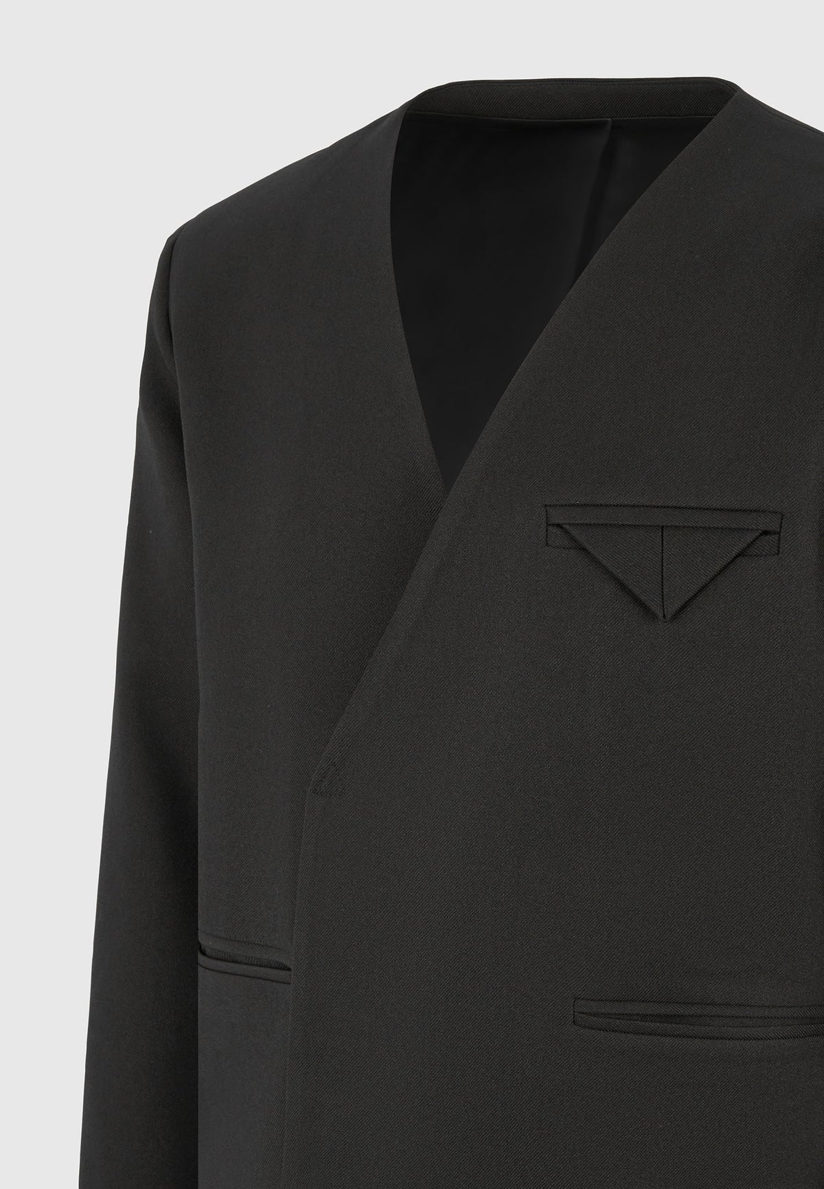 Colin - Collarless Double Breasted Minimal Blazer - Black
