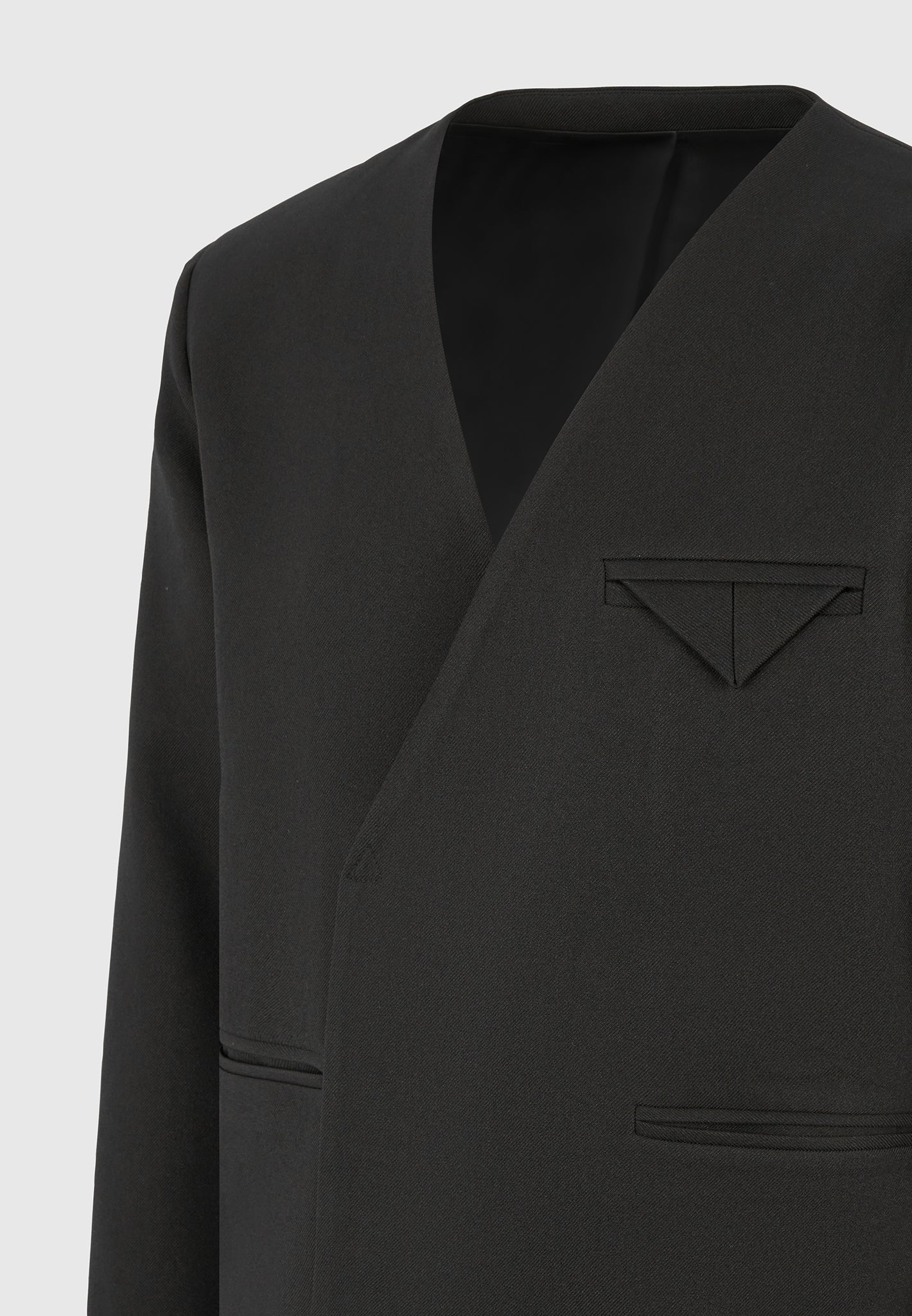 Colin - Collarless Double Breasted Minimal Blazer - Black