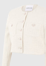 Celine - Cropped Tweed Jacket with Pearls - Cream