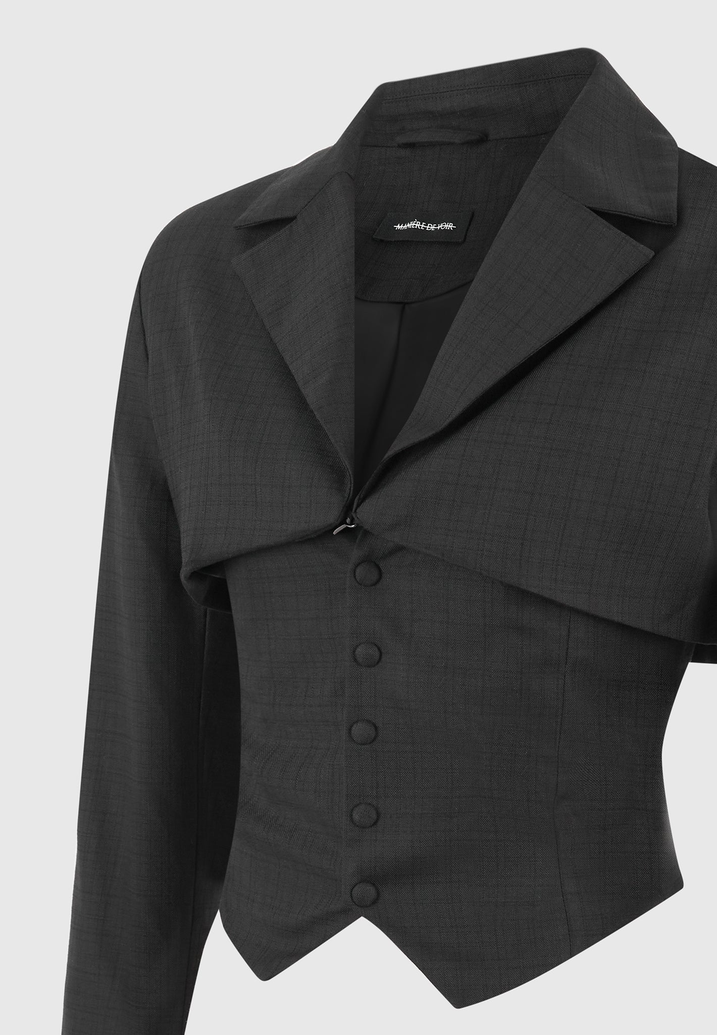 Lise - Cropped Tailored Blazer & Button Detail Bandeau - Black