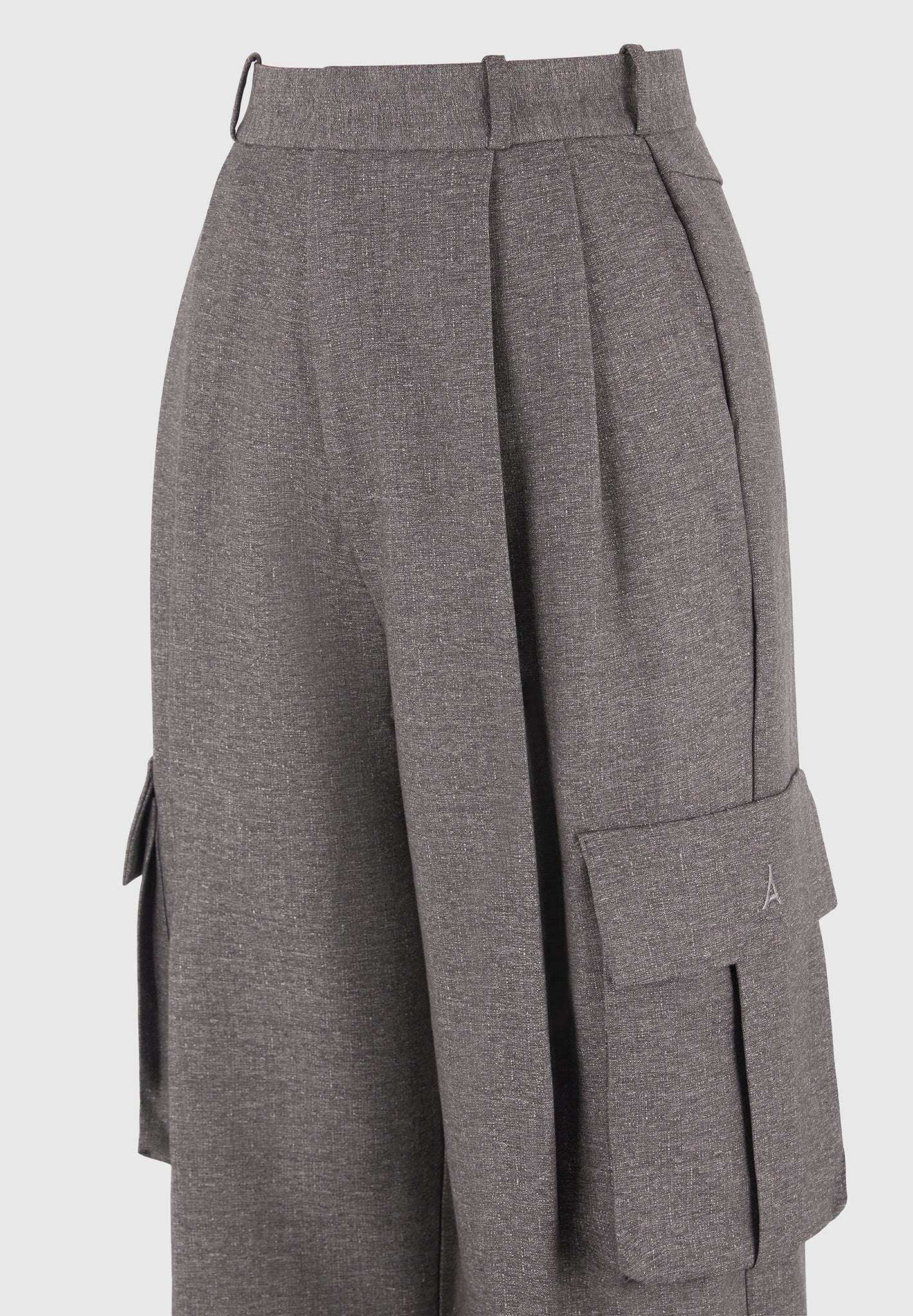Danielle - Textured Tailored Pleated Cargo Trousers - Grey Marl