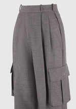 Danielle - Textured Tailored Pleated Cargo Trousers - Grey Marl