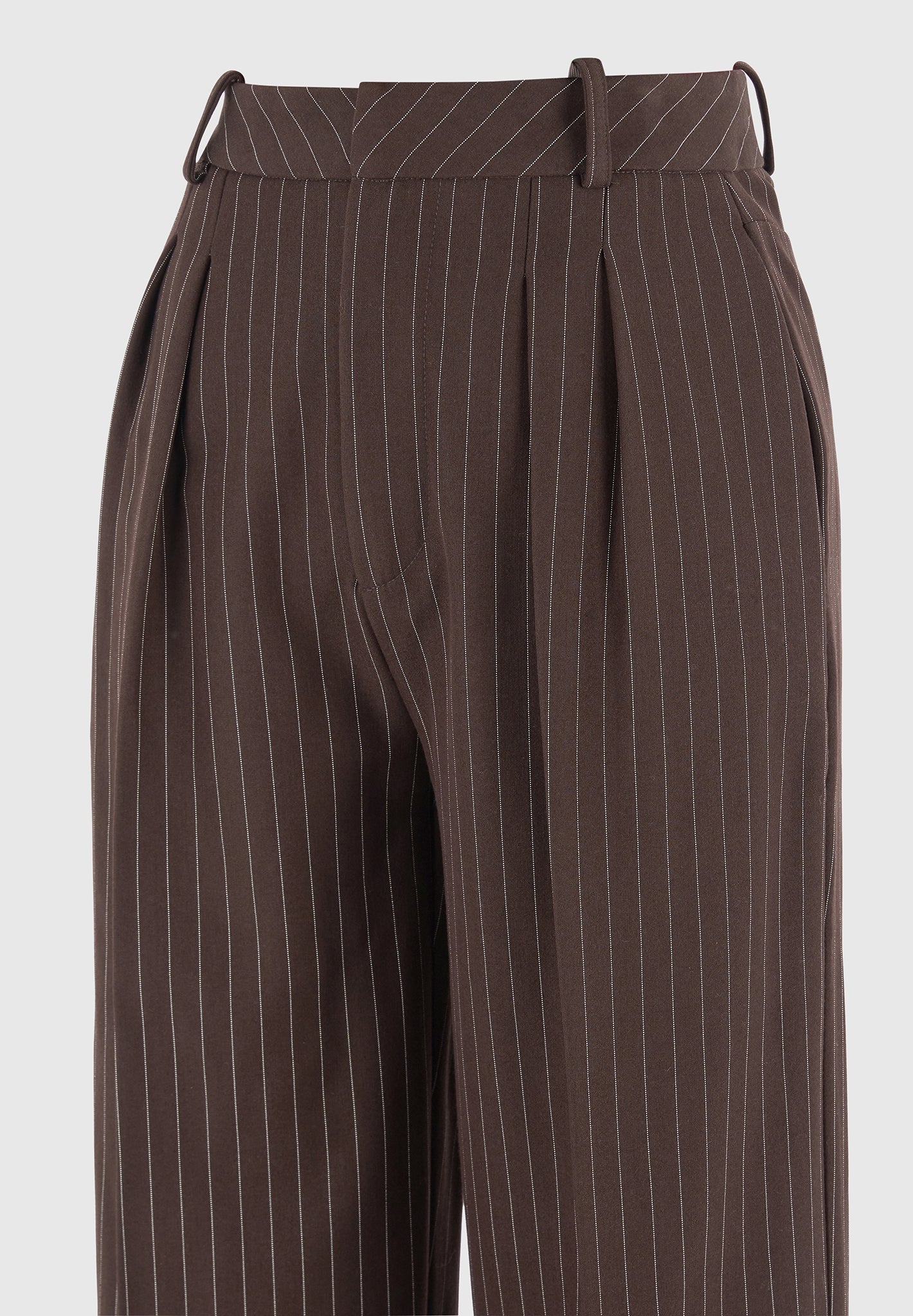 Julie - Pinstripe Twin Pleat Tailored Trousers - Brown