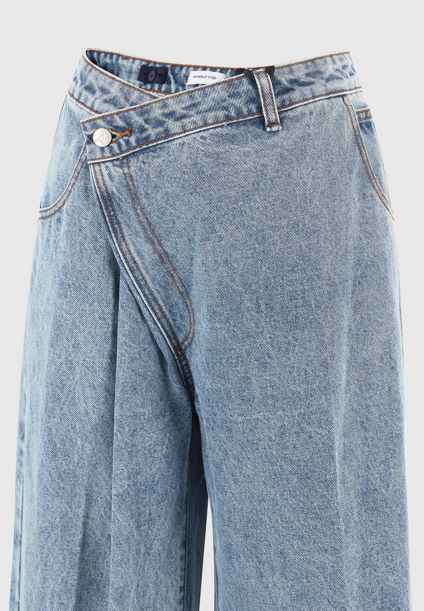 Astrid - Wrapover Wide Leg Denim Jeans - Mid Blue