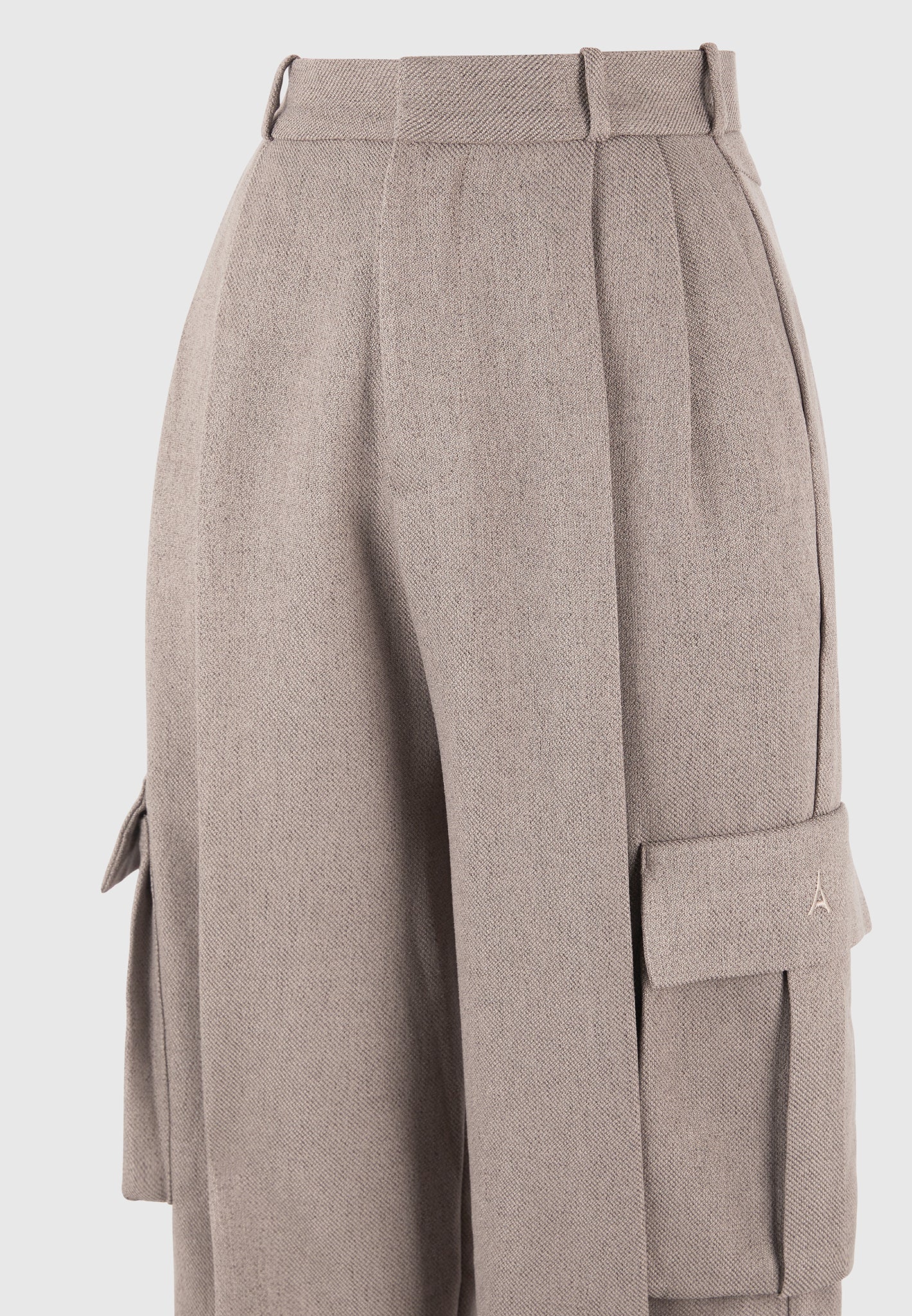 Danielle - Textured Tailored Pleated Cargo Trousers - Taupe