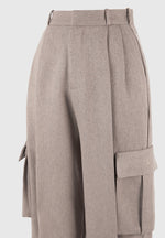 Danielle - Textured Tailored Pleated Cargo Trousers - Taupe