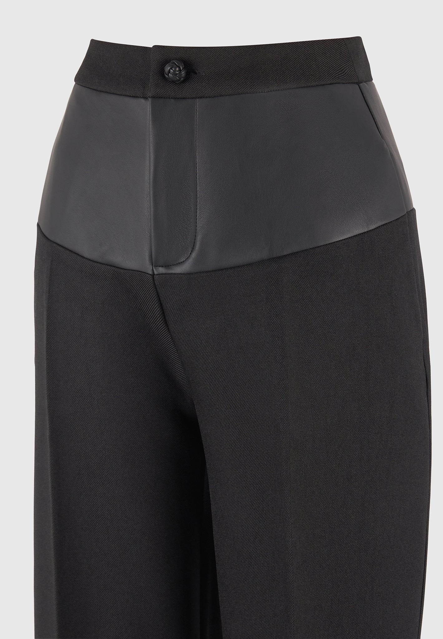 Blanche - Leather Panel Tailored Trousers - Black