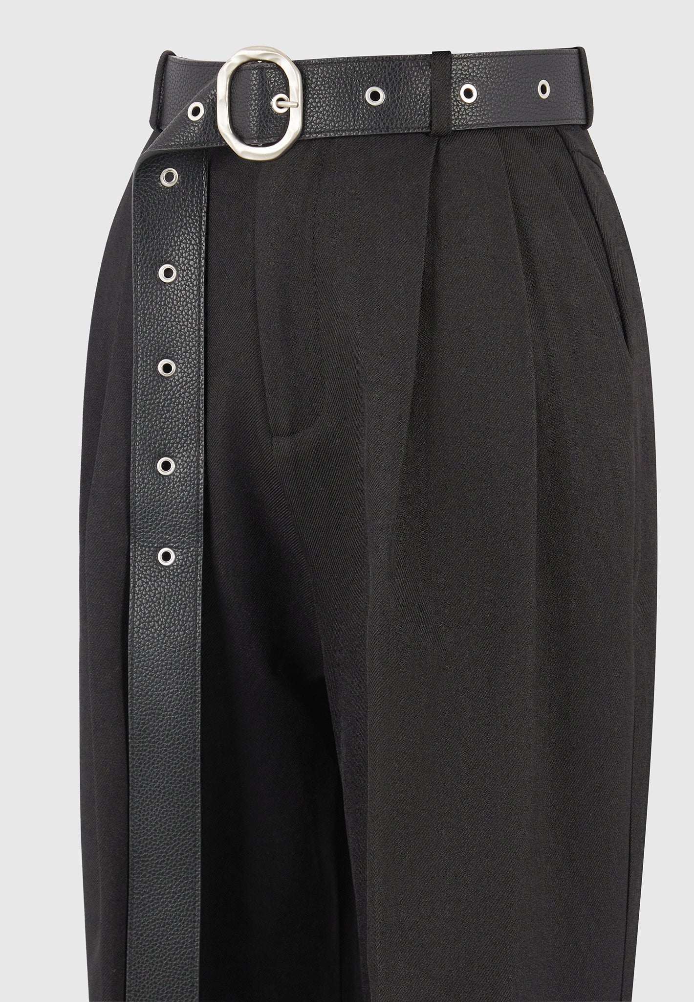 Suzanne - Tailored Pants with Oversized Belt and Ankle Ties - Black