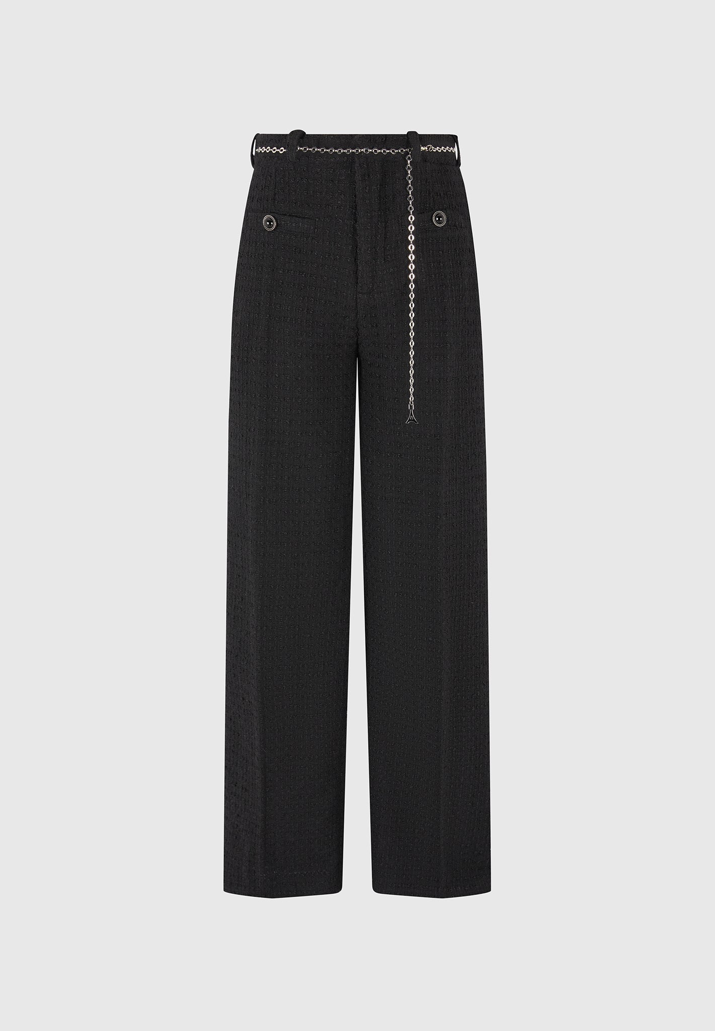Nathalie - Tweed Pants with Belt - Black