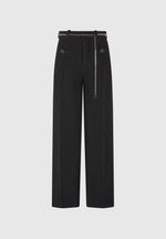 Nathalie - Tweed Pants with Belt - Black