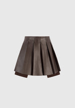 juliette-leather-pleated-skort-brown