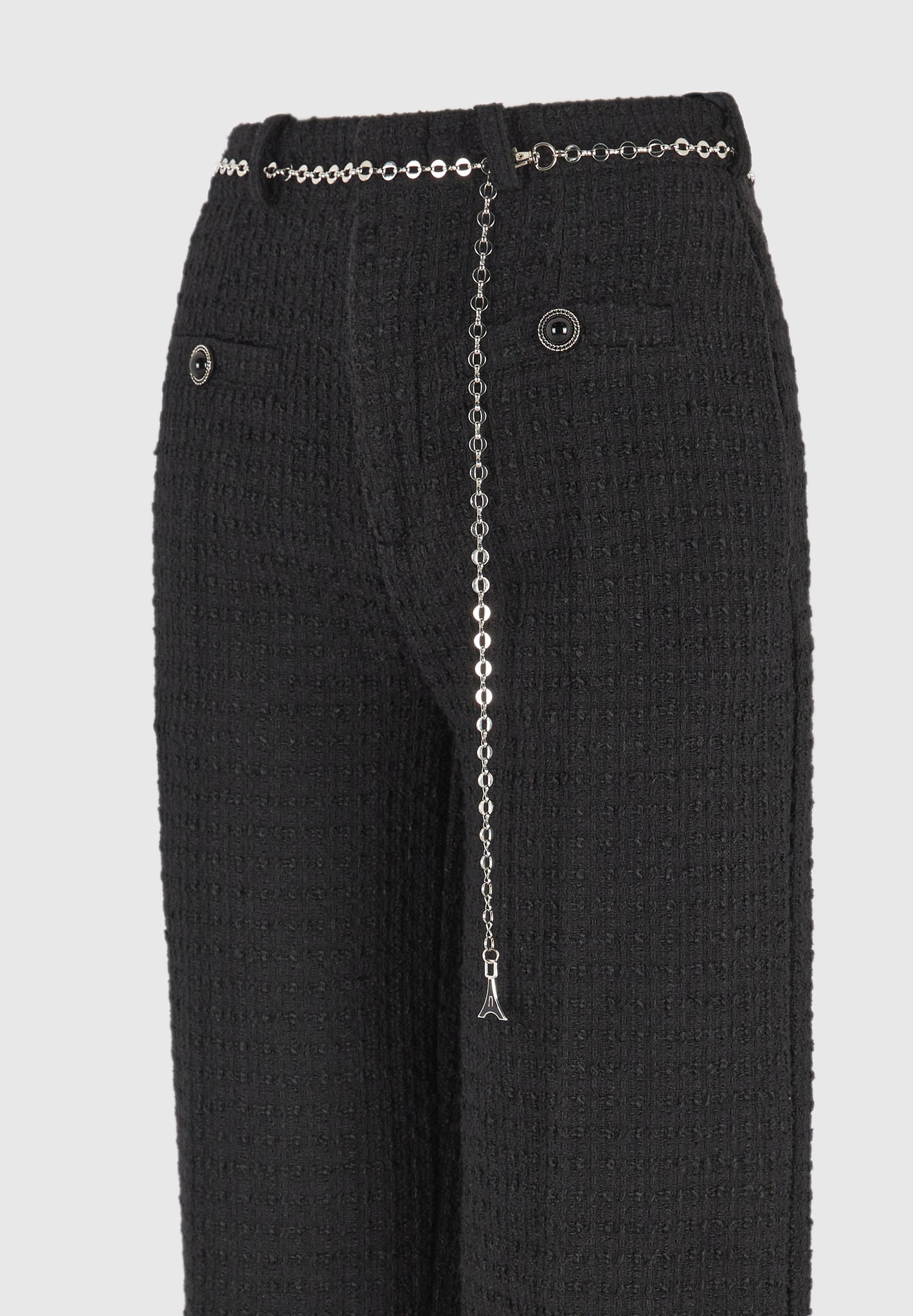 Nathalie - Tweed Pants with Belt - Black