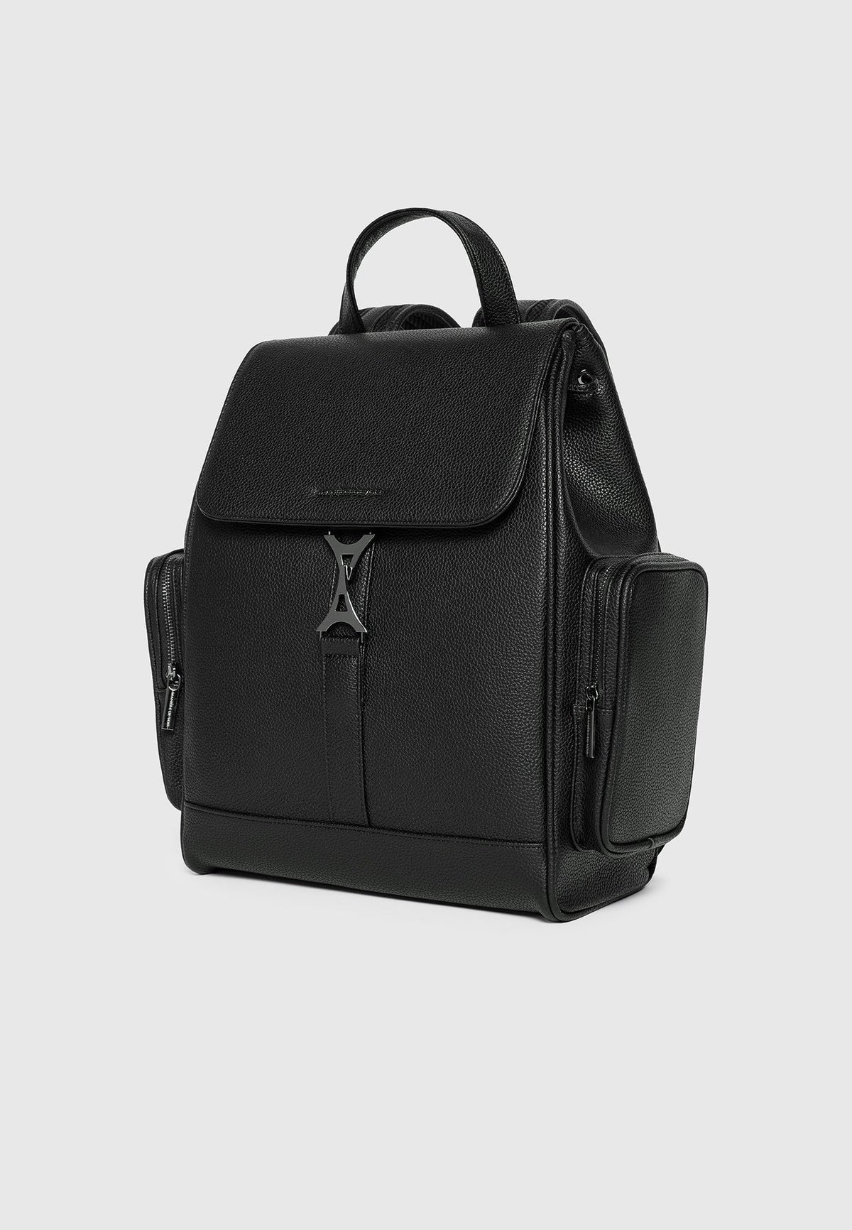 Maloe - Pebbled Leather Eiffel Clasp Backpack - Black