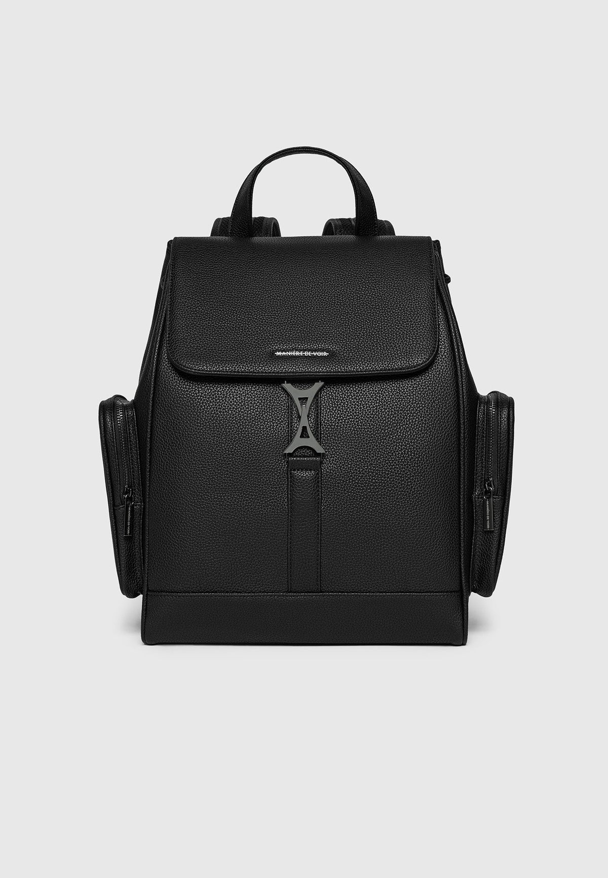 Maloe - Pebbled Leather Eiffel Clasp Backpack - Black