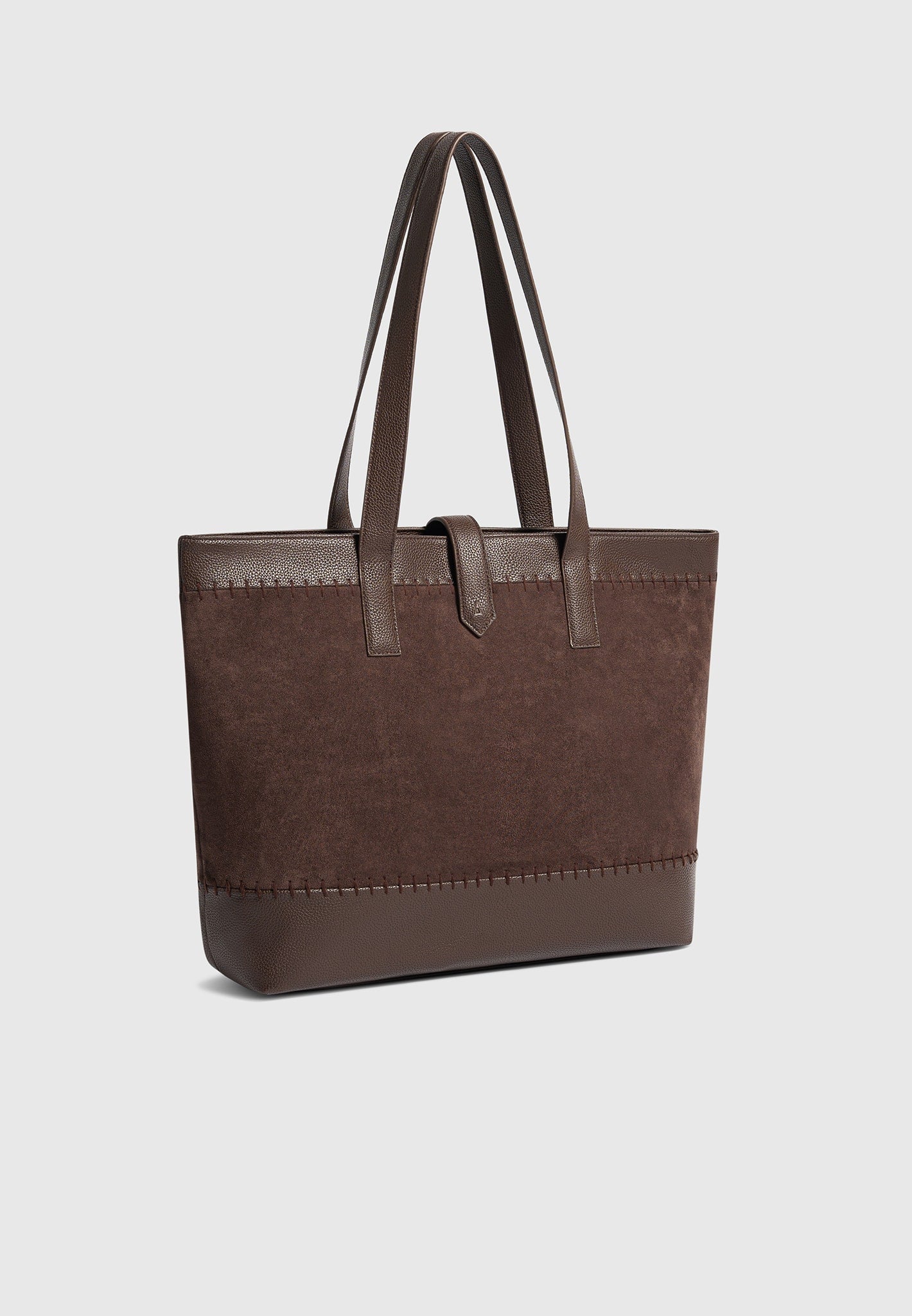 Nicolas - Suede & Pebbled Leather Whipstitch Tote Bag - Brown