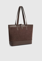 Nicolas - Suede & Pebbled Leather Whipstitch Tote Bag - Brown