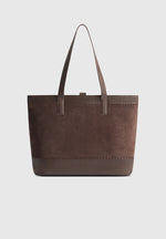 Nicolas - Suede & Pebbled Leather Whipstitch Tote Bag - Brown