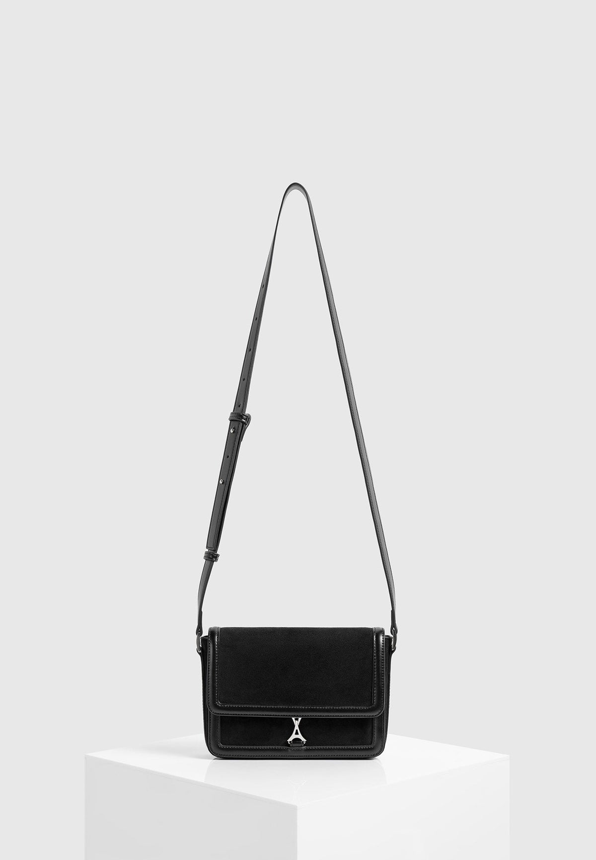 AC003 - Suede & Leather Crossbody Bag - Black