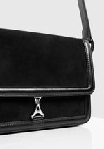 AC003 - Suede & Leather Crossbody Bag - Black