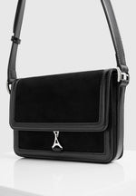 AC003 - Suede & Leather Crossbody Bag - Black