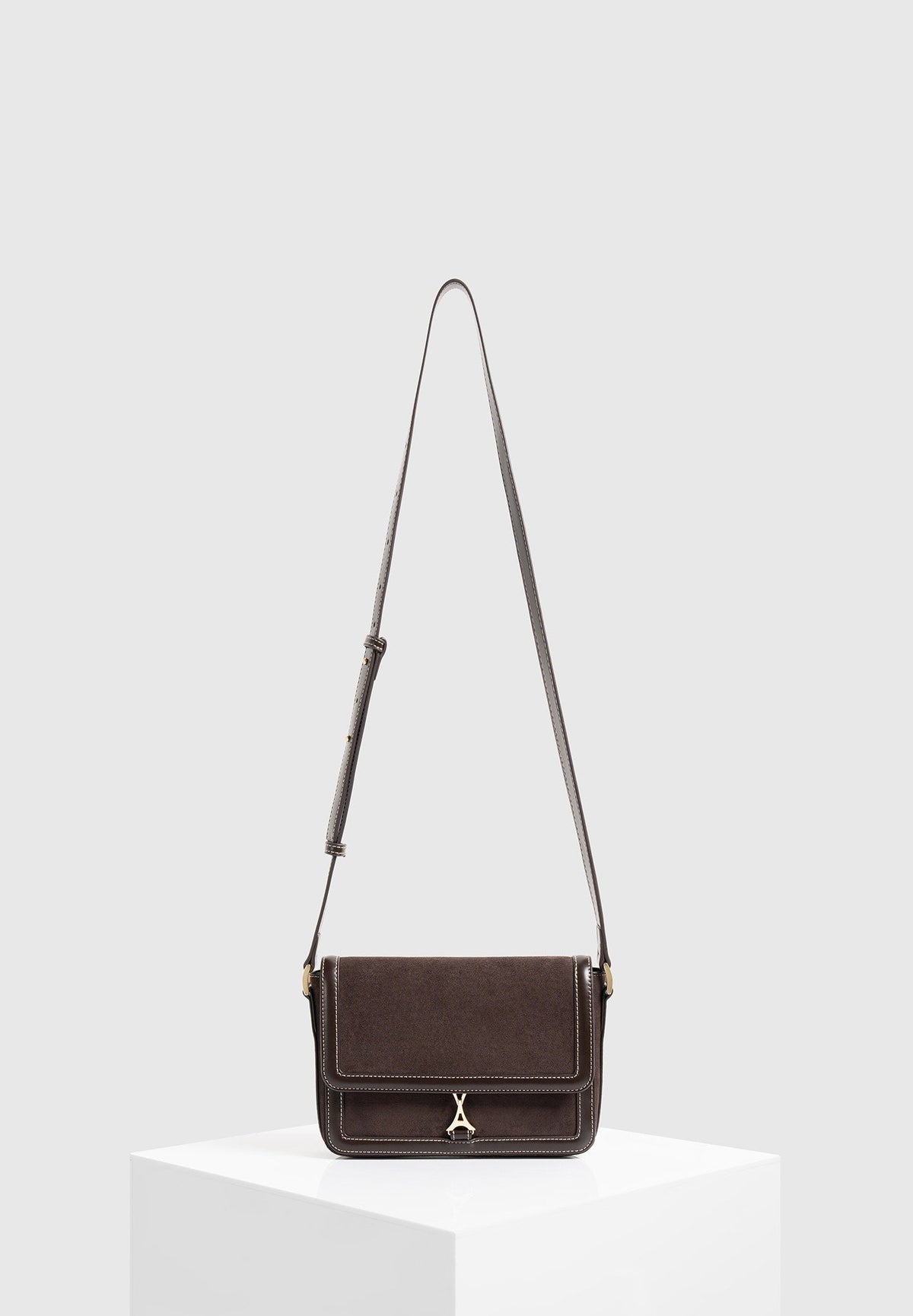 AC003 - Suede & Leather Crossbody Bag - Brown