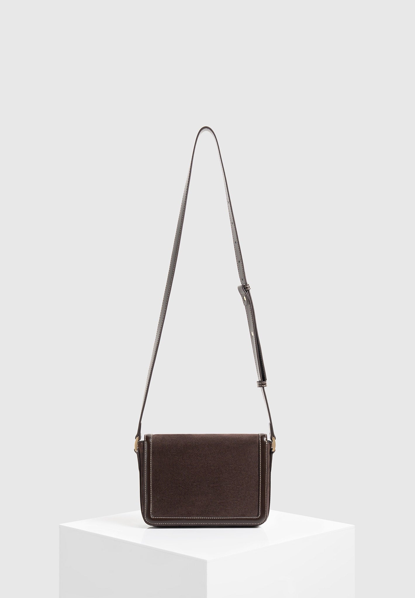 AC003 - Suede & Leather Crossbody Bag - Brown