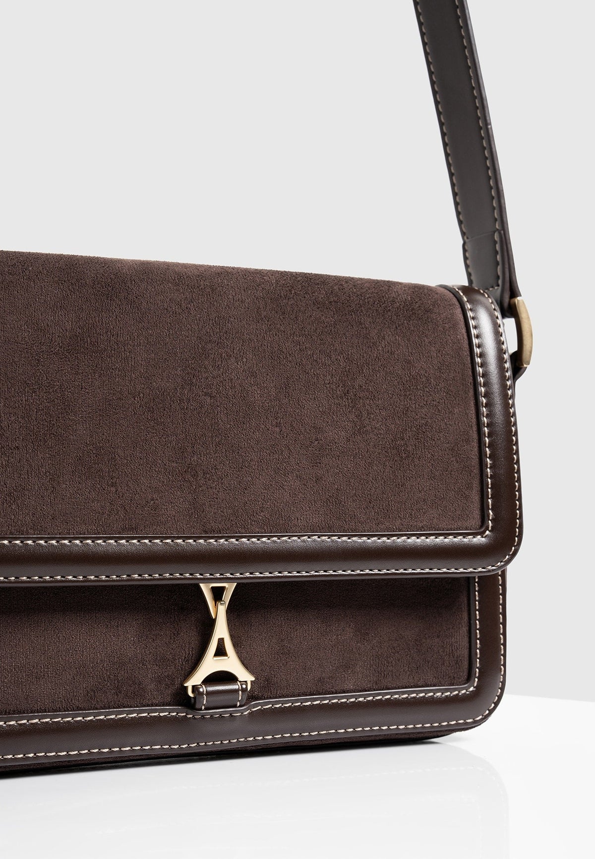 AC003 - Suede & Leather Crossbody Bag - Brown