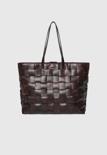 Sam - Vintage Leather Woven Tote Bag - Brown