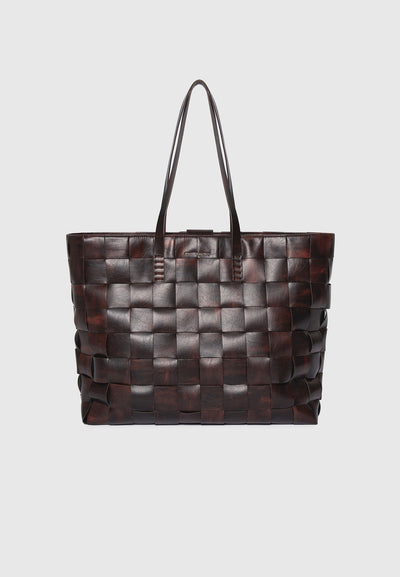 Sam - Vintage Leather Woven Tote Bag - Brown