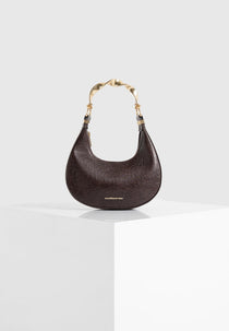 Sadie - Sculpted Leather Crescent Bag - Brown
