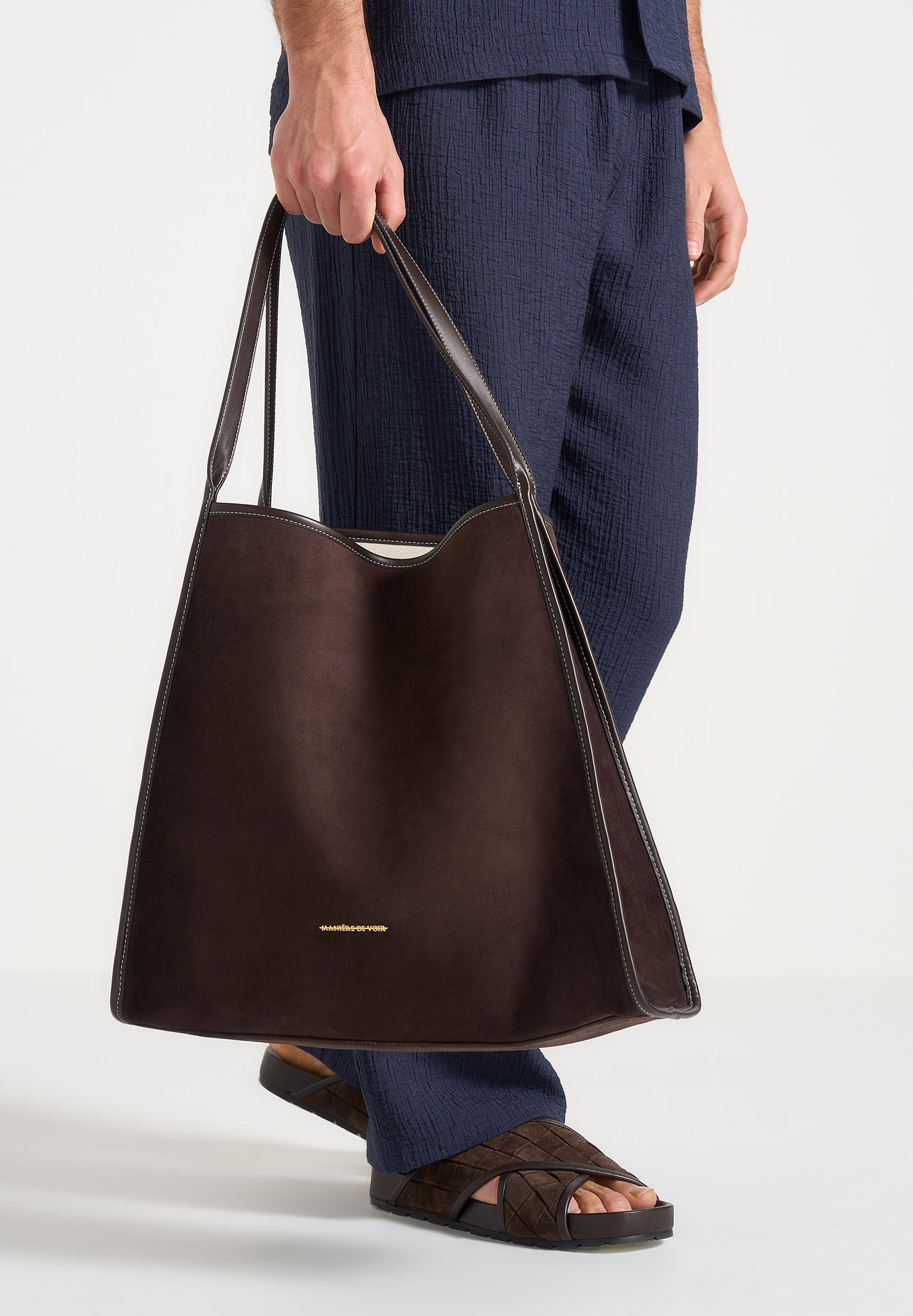 Dakota - Unisex Reversible Leather & Suede Tote Bag - Brown