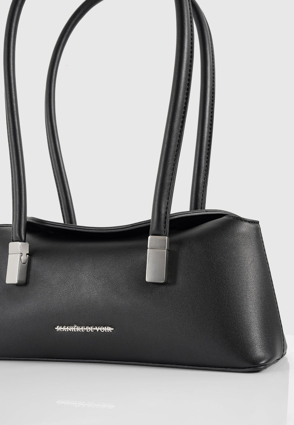 Annelise - Leather Baguette Bag - Black