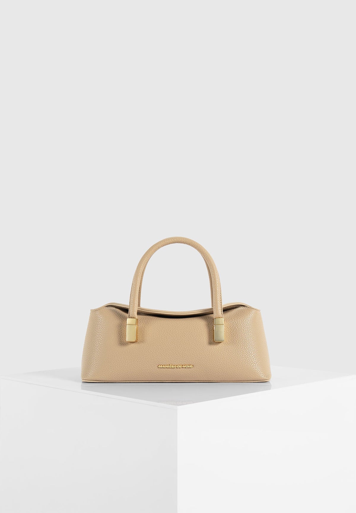 Annelise - Pebbled Leather Baguette Bag - Beige