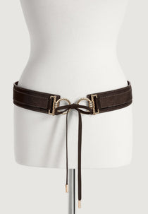 Noor - O-Ring Suede Tie Belt - Brown