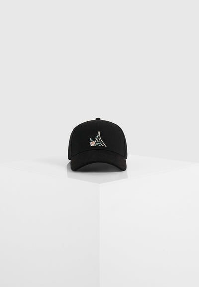 Floral Eiffel Suede Contrast Cap - Black