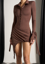 Diane - Draped Asymmetric Mini Dress - Brown