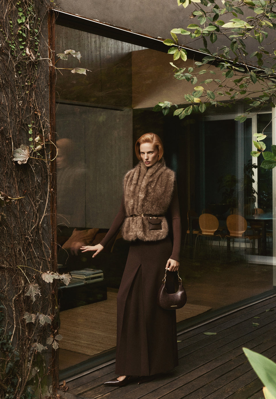 Greta - Belted Fur Wrap Jacket With Pouch - Taupe