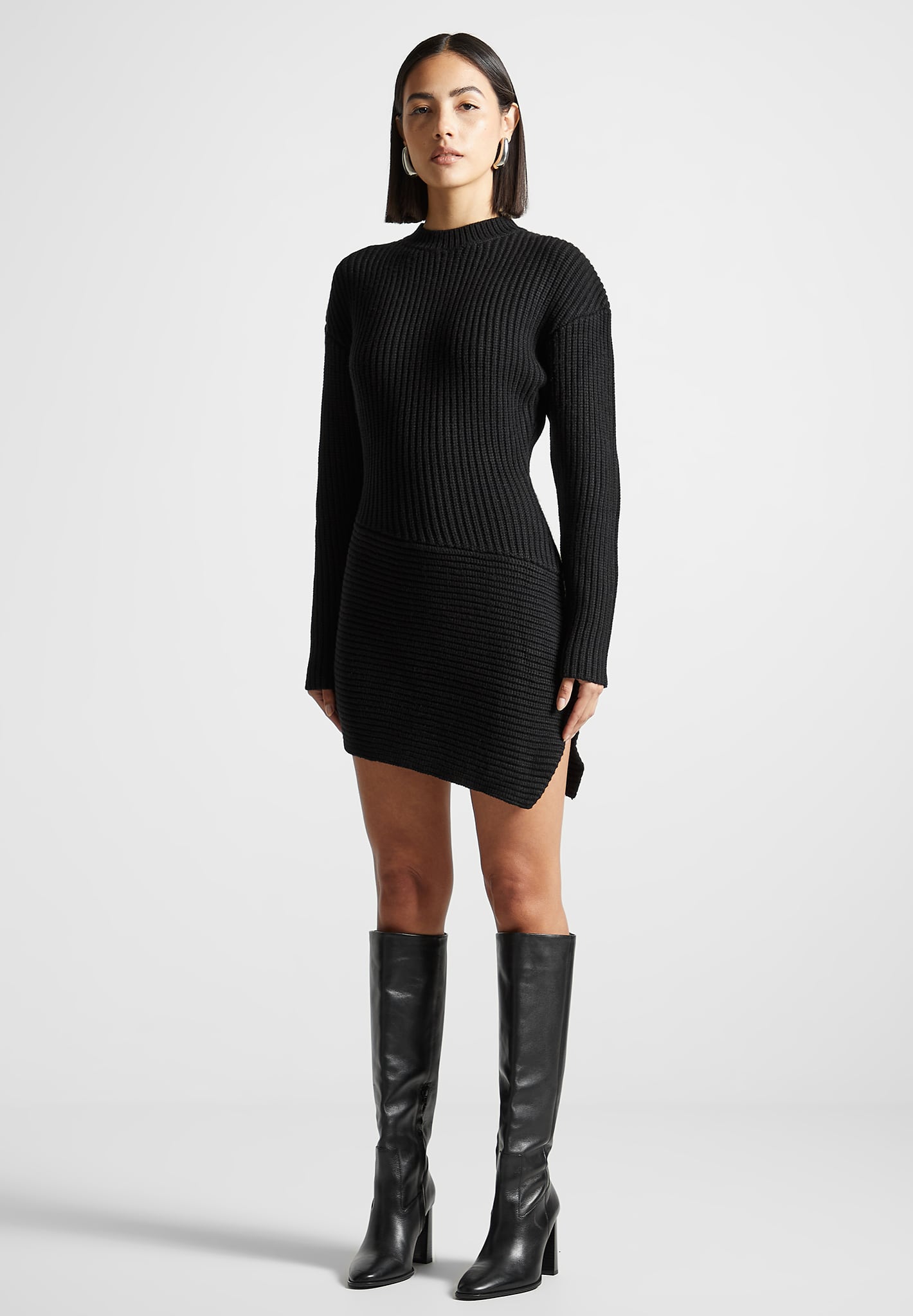 asymmetric-knit-jumper-dress-black