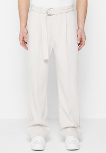 Woven Trousers With Belt - Stone
