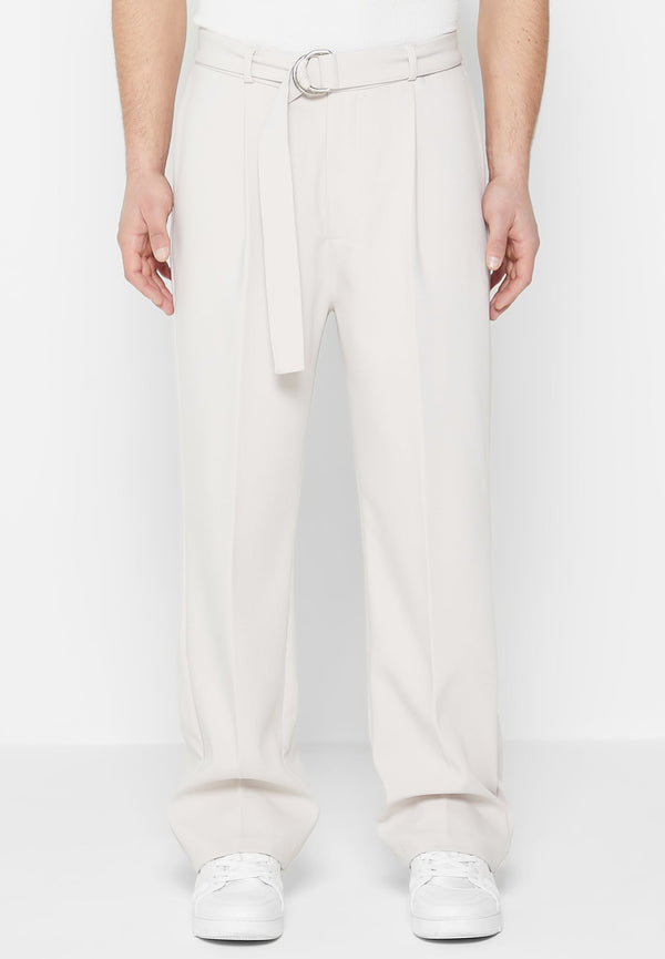 Woven Trousers With Belt - Stone