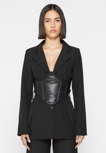 Blazer with Leather Corset - Black