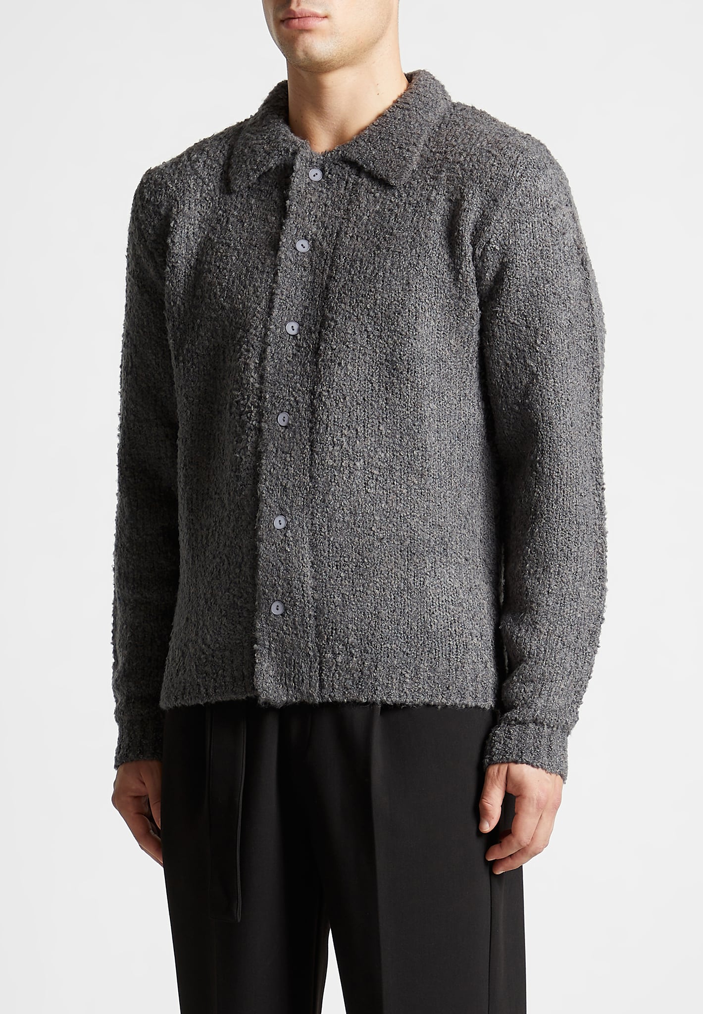 Boucle Knit Button Up Cardigan - Stone