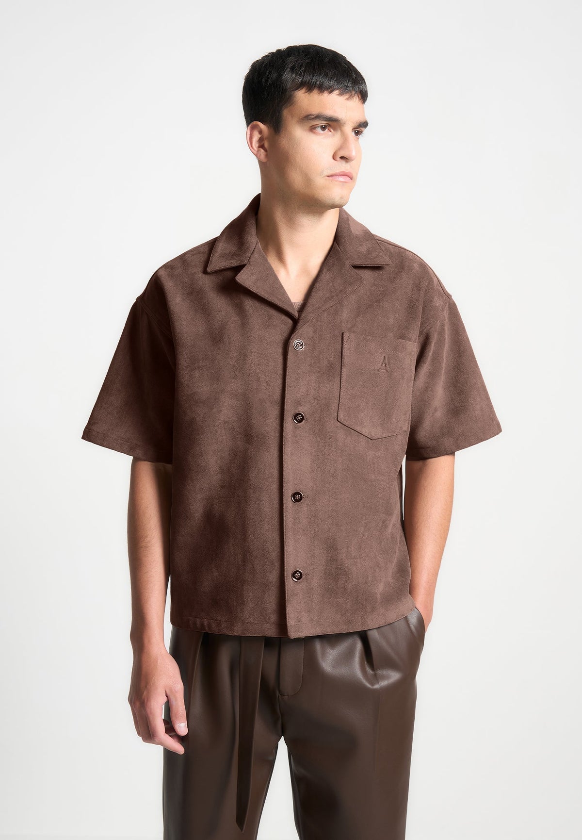 Luc - Boxy Suede Shirt - Brown