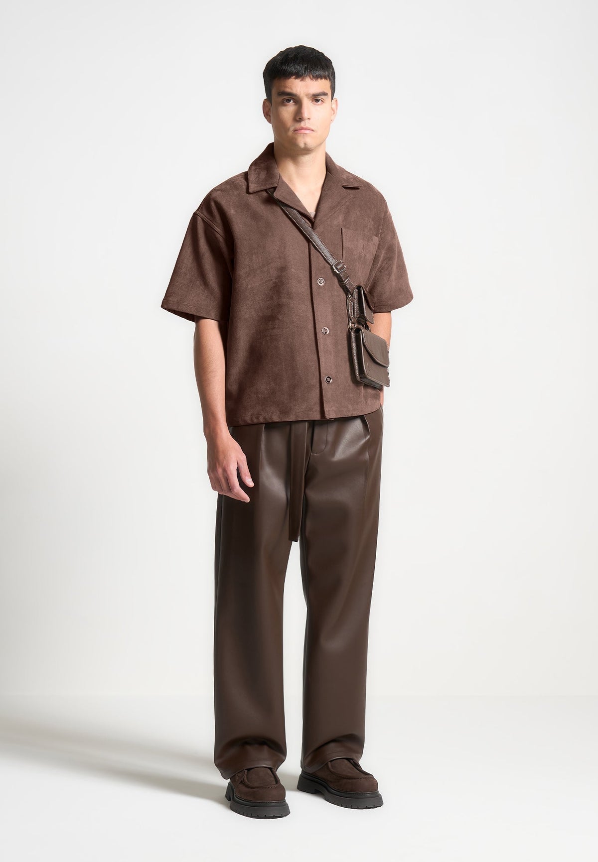 Luc - Boxy Suede Shirt - Brown