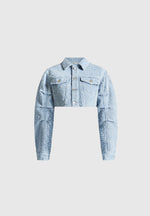Catherine - Denim Cropped Boucle Jacket - Mid Blue