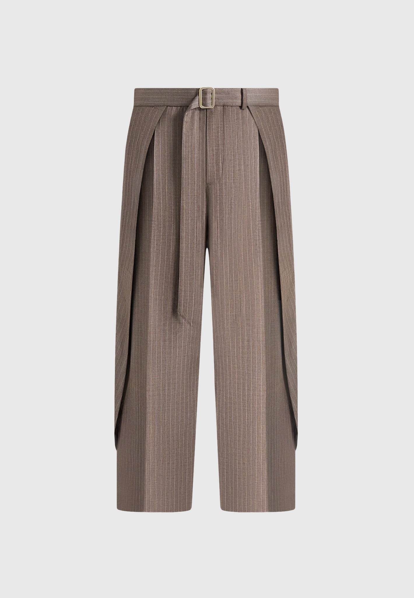 Charles - Wide Fit Wrap Leg Pinstripe Tailored Pants - Taupe