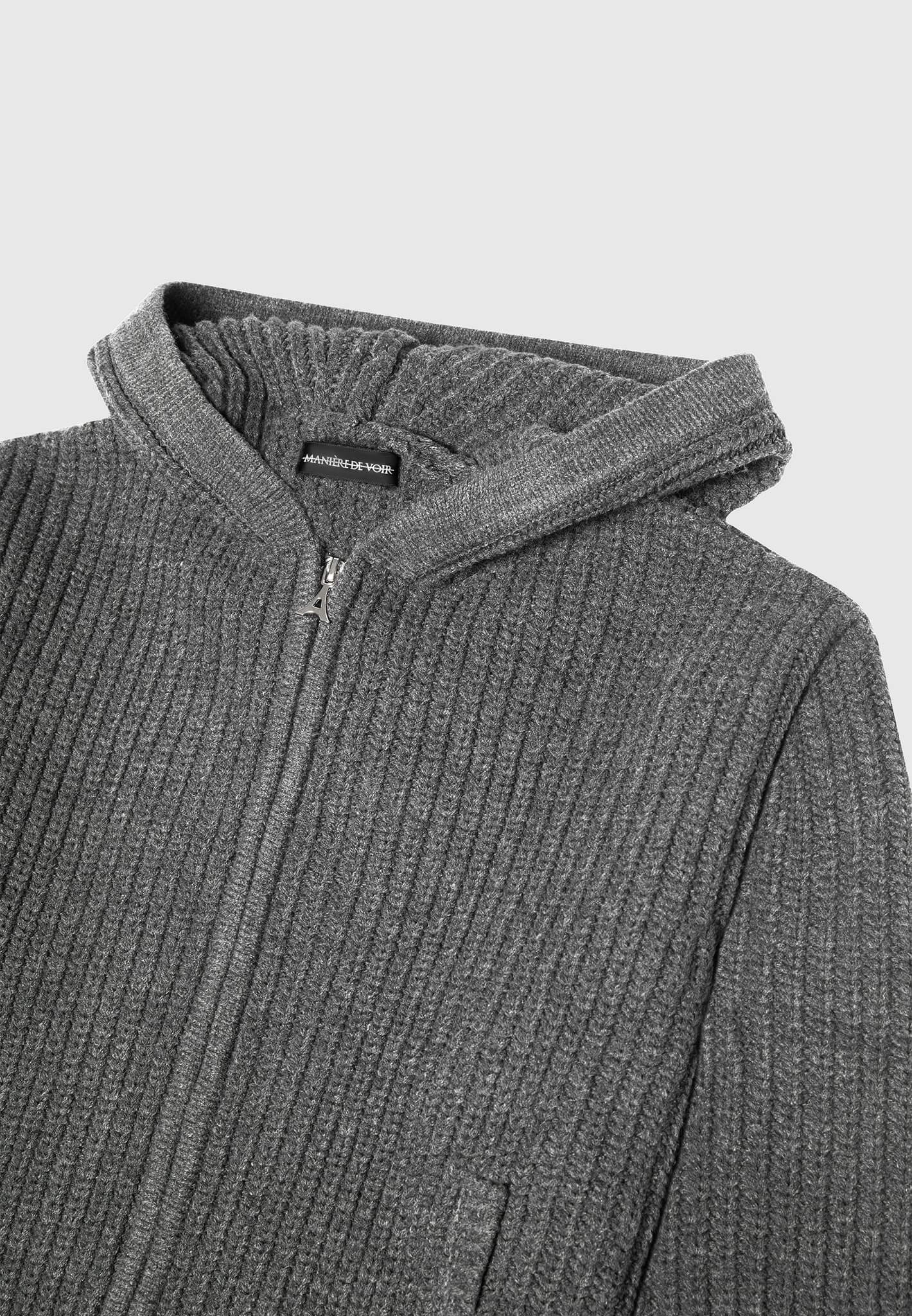 Chunky Knit Zip Through Hoodie - Charcoal Grey