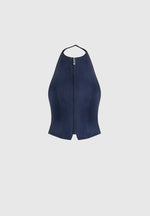 Claudette - Halterneck Backless Top - Indigo